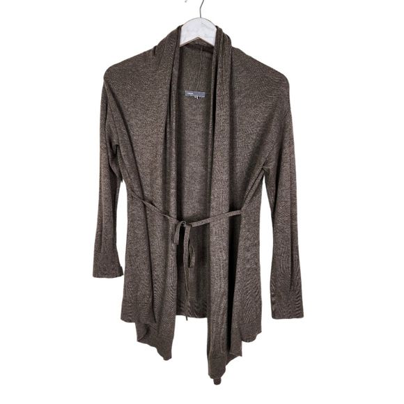 VINCE. Sweater Womens Small Brown Tie Front Cashmere Blend Draped Cardigan Shirt - Picture 2 of 9